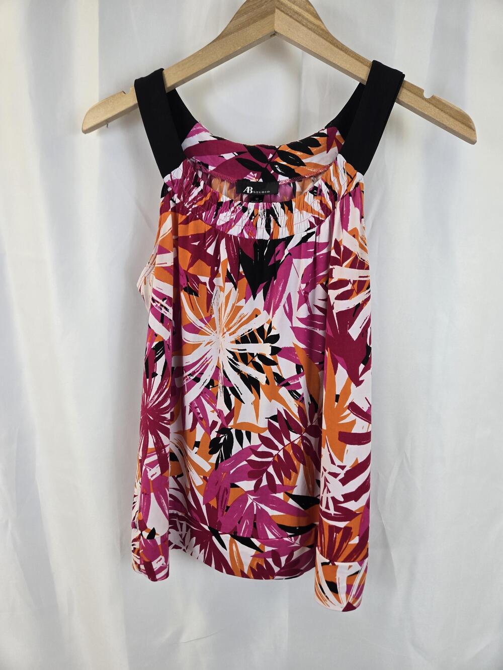 AB Studio Tank Top Womens Medium Multicolor Tropical Floral Scoop Neck Stretch